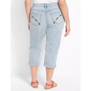 Lane Bryant Signature Fit Boyfriend Capri - Pride Embroidered Light Wash 16